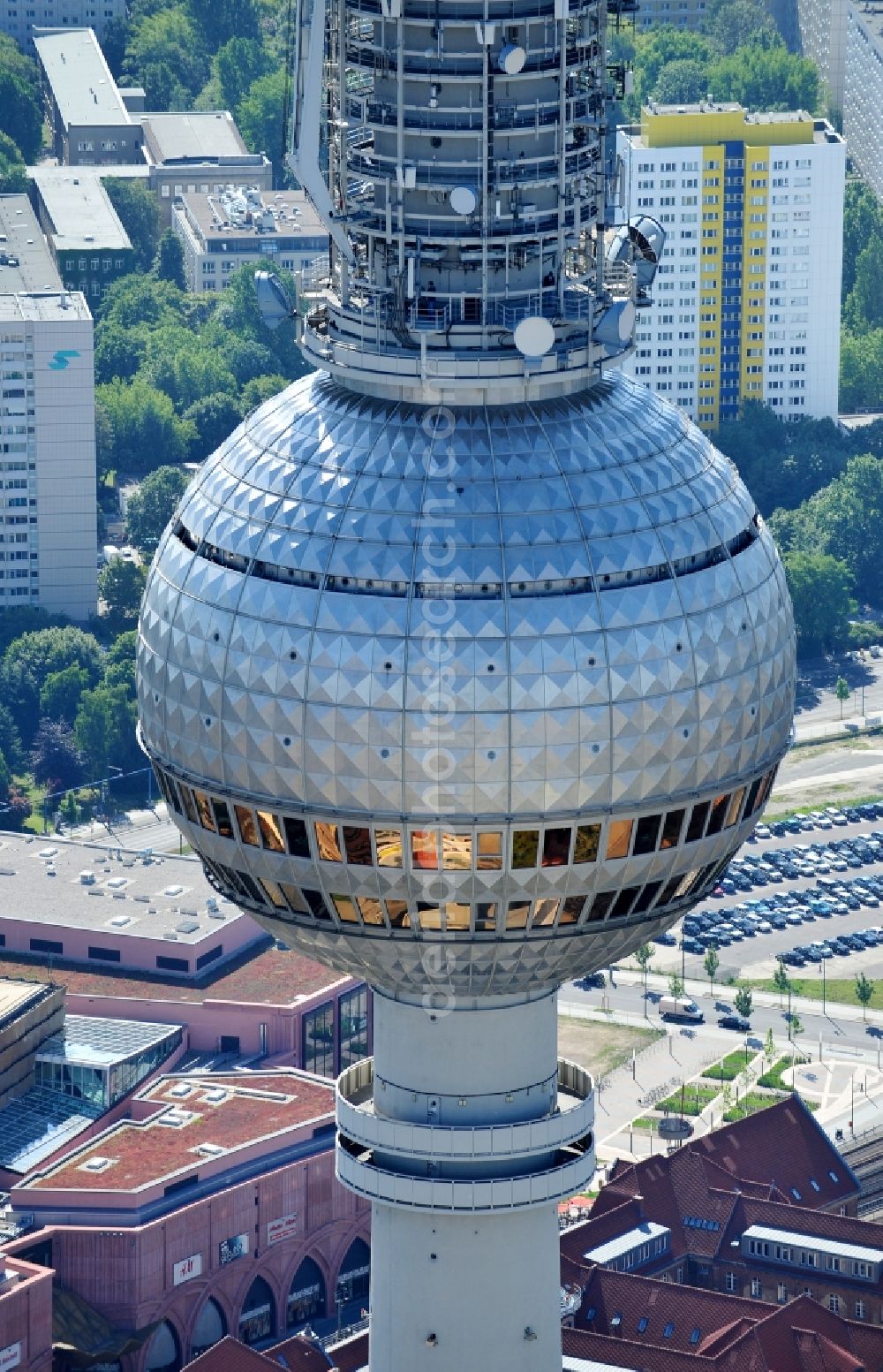 Aerial photograph Berlin - Television Tower Berliner Fernsehturm on Panoramastrasse in the district Mitte in Berlin, Germany