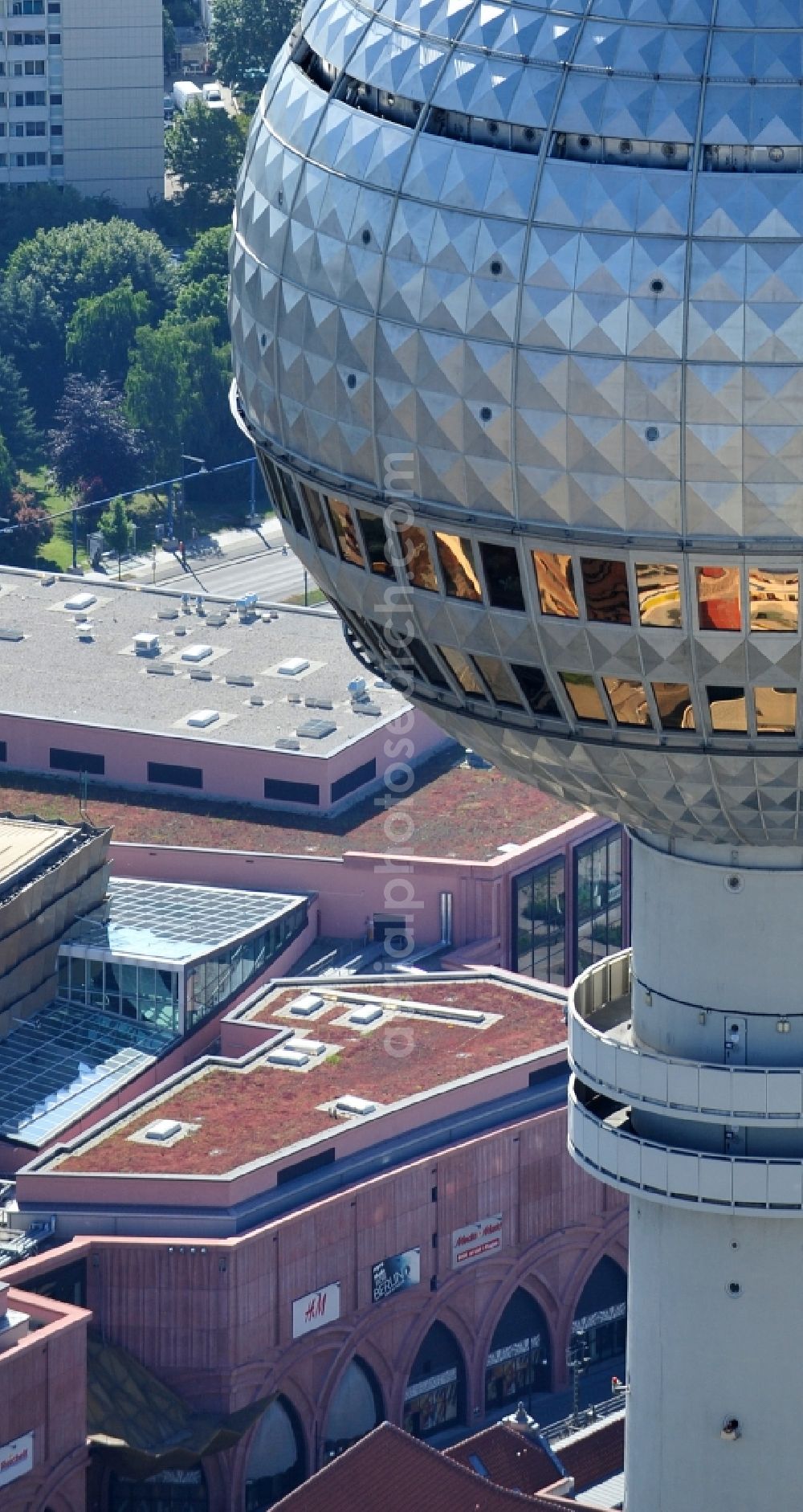 Berlin from above - Television Tower Berliner Fernsehturm on Panoramastrasse in the district Mitte in Berlin, Germany