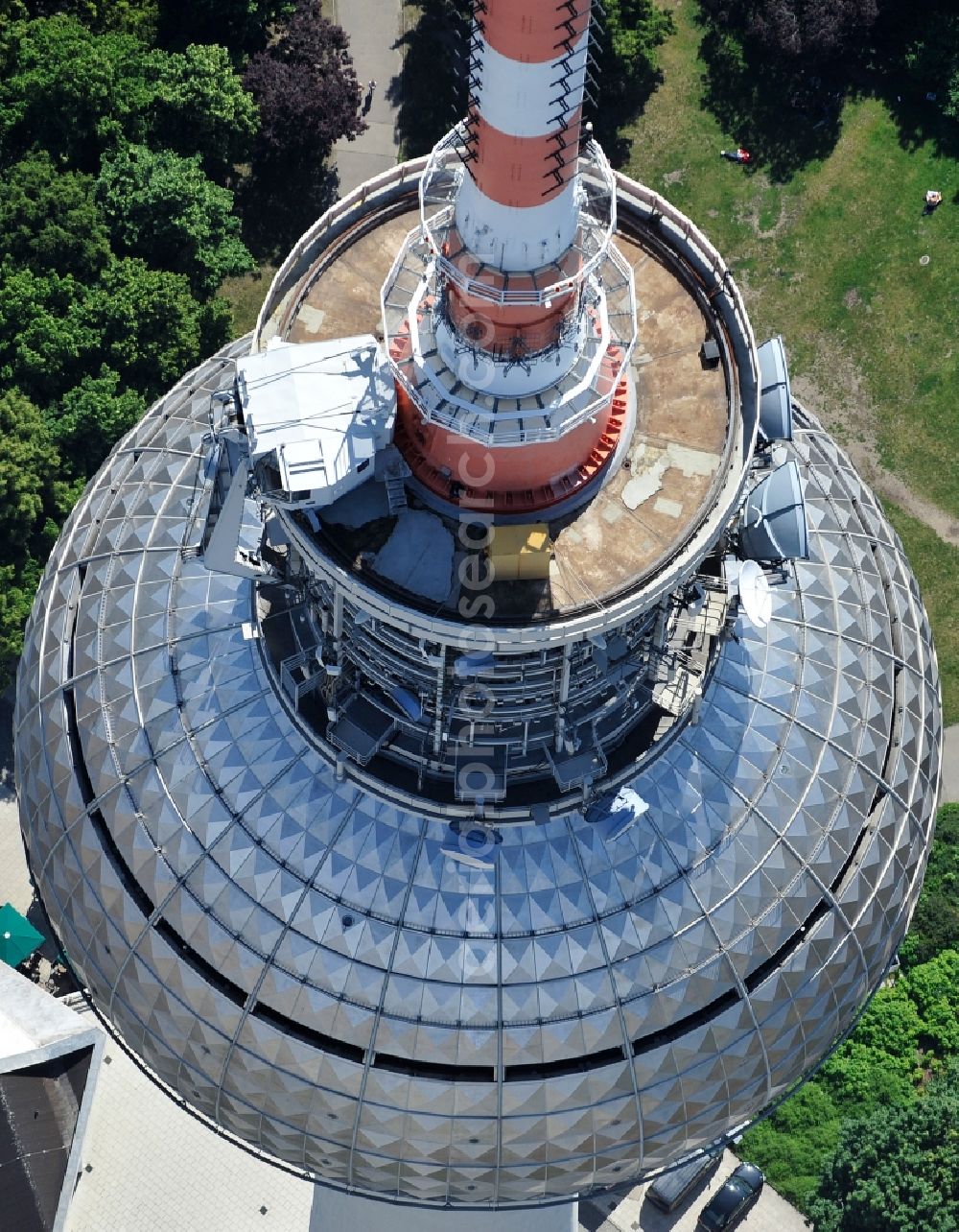 Aerial image Berlin - Television Tower Berliner Fernsehturm on Panoramastrasse in the district Mitte in Berlin, Germany