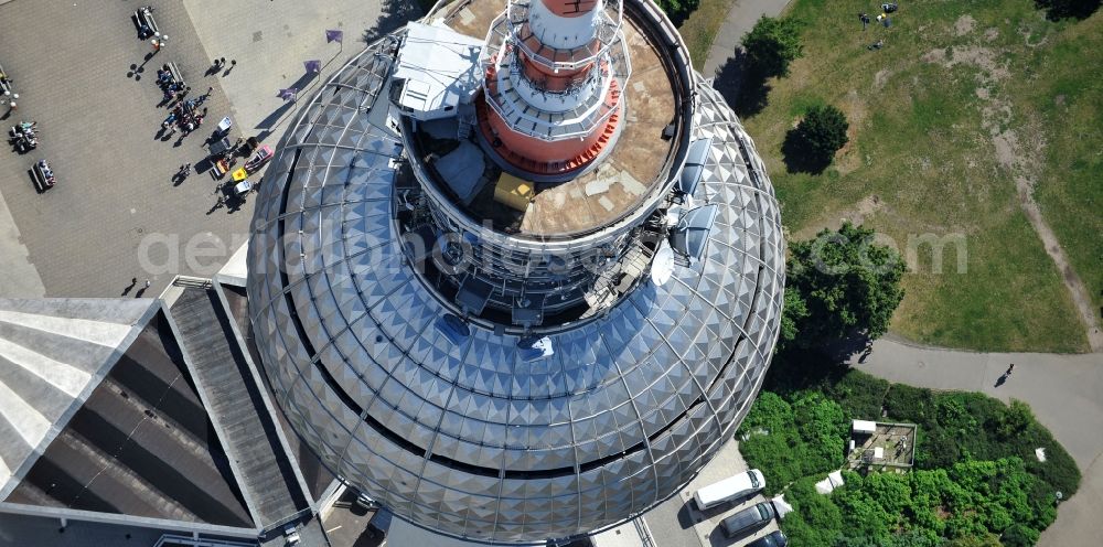 Berlin from above - Television Tower Berliner Fernsehturm on Panoramastrasse in the district Mitte in Berlin, Germany