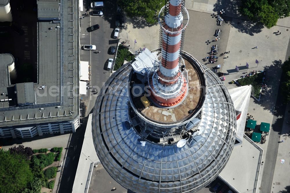 Aerial image Berlin - Television Tower Berliner Fernsehturm on Panoramastrasse in the district Mitte in Berlin, Germany