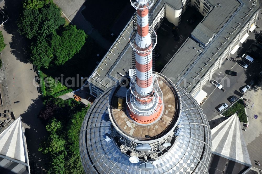 Berlin from above - Television Tower Berliner Fernsehturm on Panoramastrasse in the district Mitte in Berlin, Germany