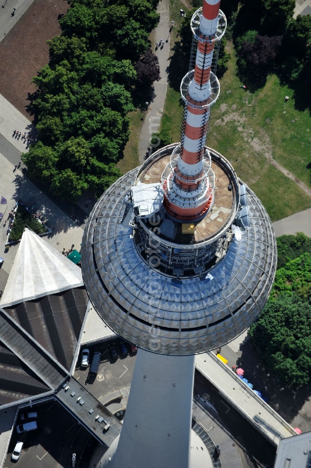 Aerial image Berlin - Television Tower Berliner Fernsehturm on Panoramastrasse in the district Mitte in Berlin, Germany