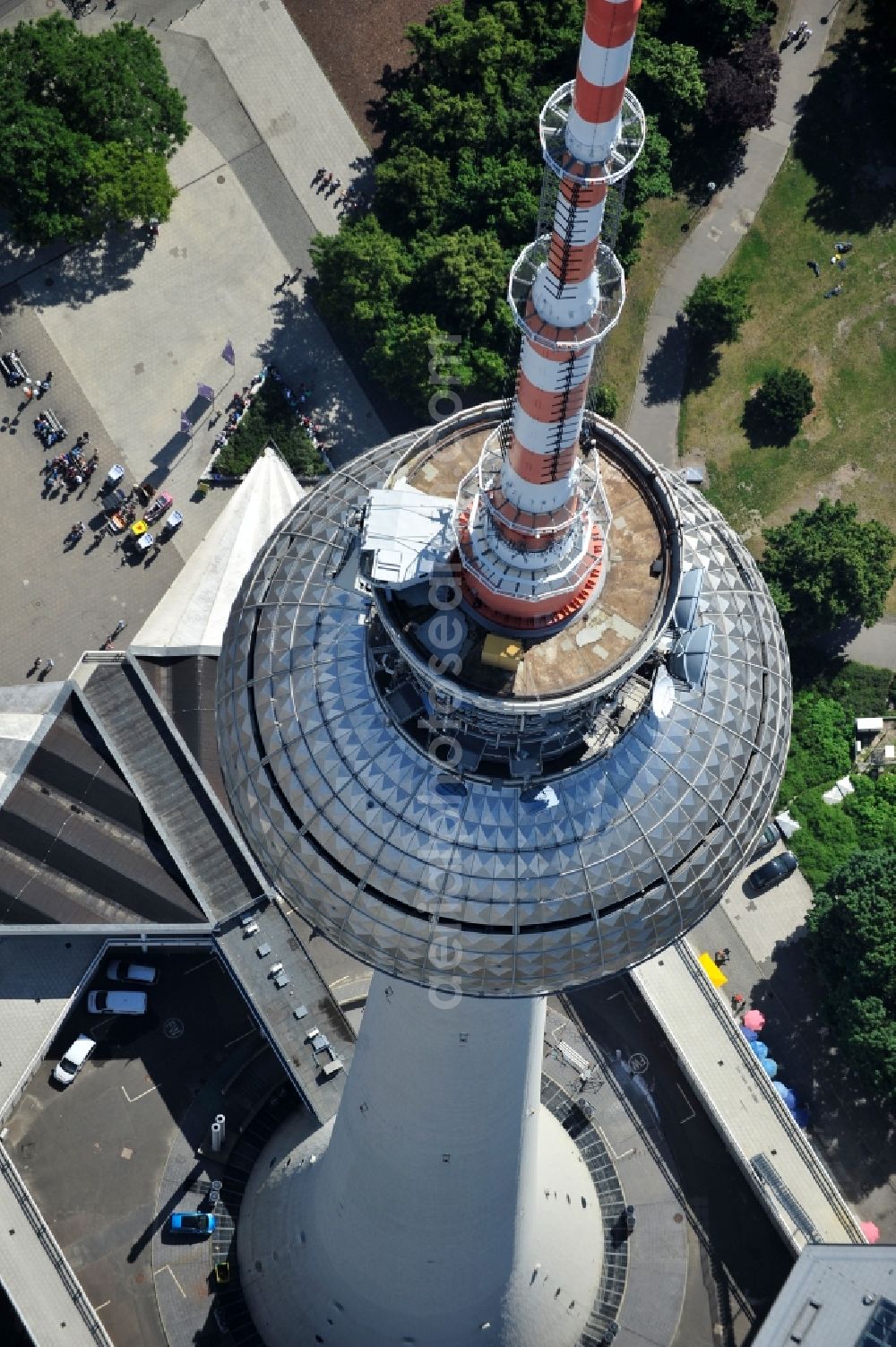 Aerial photograph Berlin - Television Tower Berliner Fernsehturm on Panoramastrasse in the district Mitte in Berlin, Germany