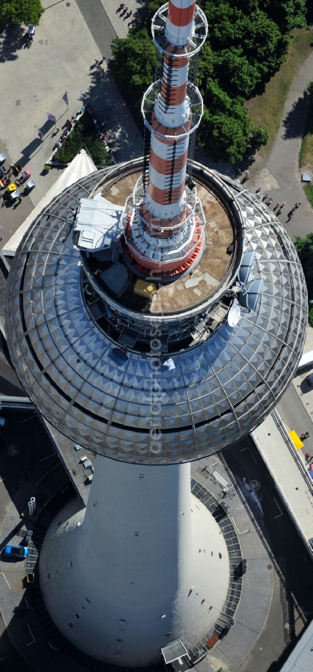 Berlin from above - Television Tower Berliner Fernsehturm on Panoramastrasse in the district Mitte in Berlin, Germany