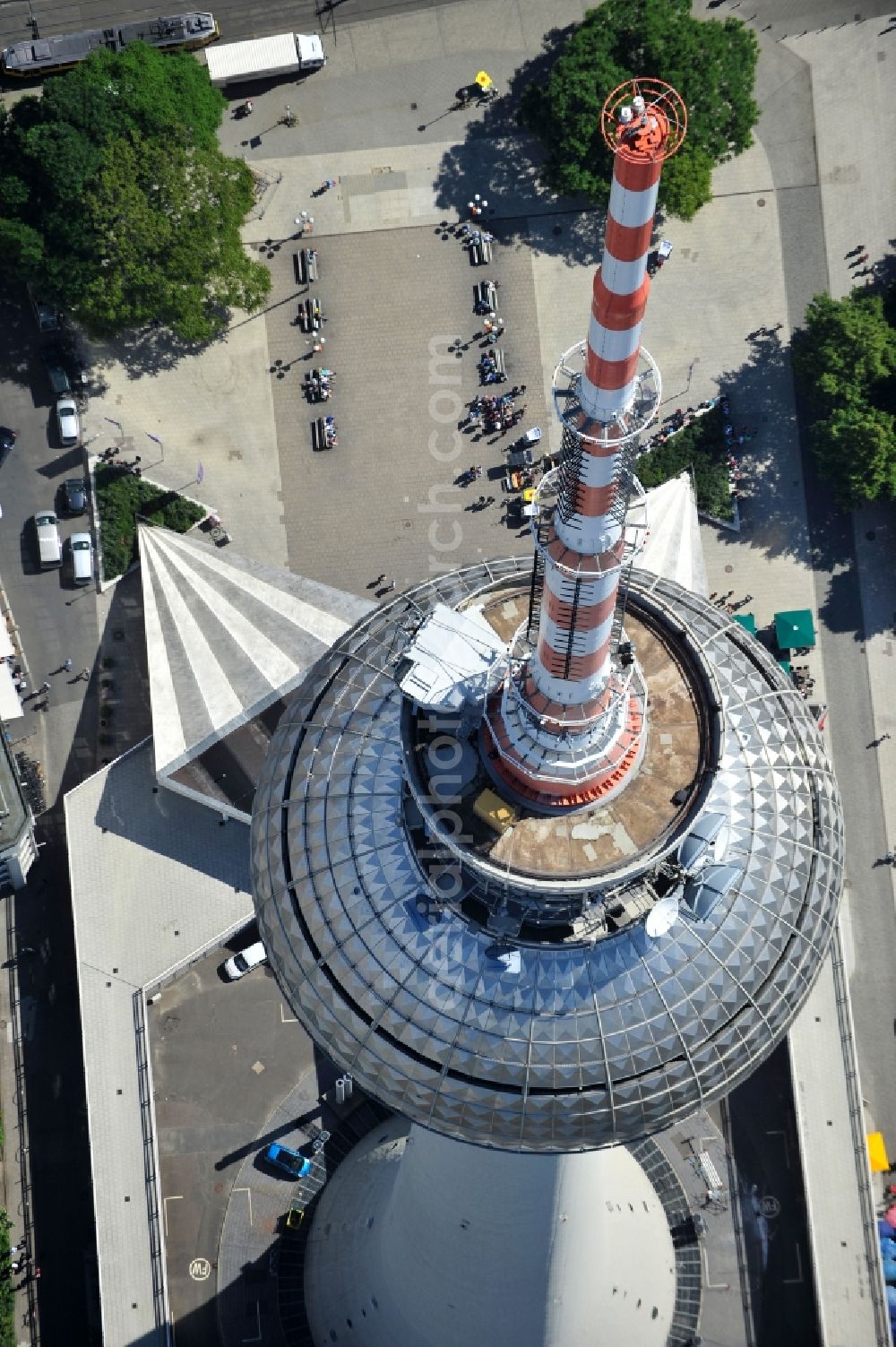 Aerial image Berlin - Television Tower Berliner Fernsehturm on Panoramastrasse in the district Mitte in Berlin, Germany