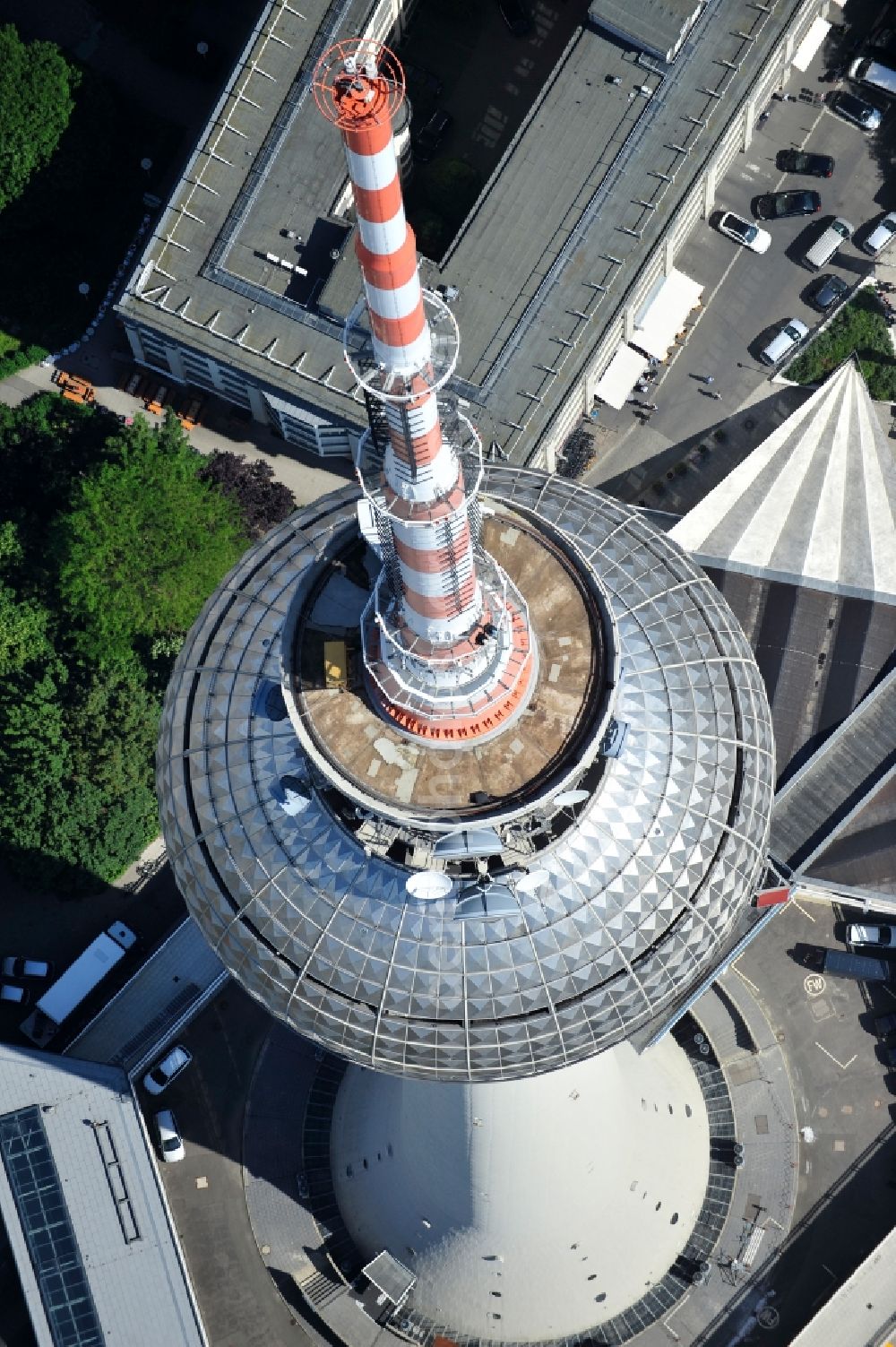 Aerial image Berlin - Television Tower Berliner Fernsehturm on Panoramastrasse in the district Mitte in Berlin, Germany