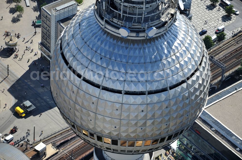 Aerial image Berlin - Television Tower Berliner Fernsehturm on Panoramastrasse in the district Mitte in Berlin, Germany