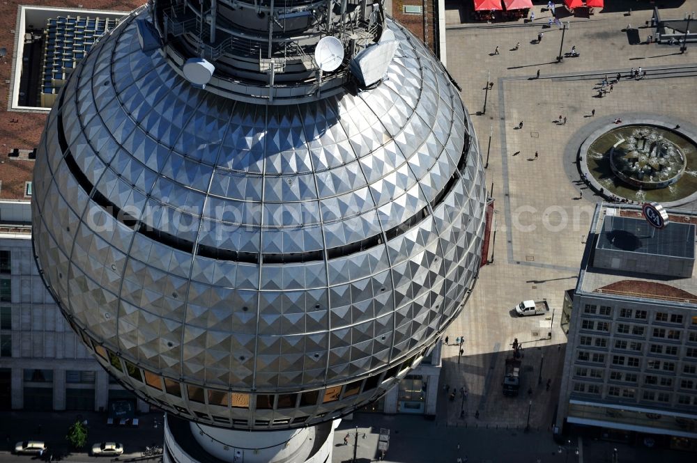 Berlin from above - Television Tower Berliner Fernsehturm on Panoramastrasse in the district Mitte in Berlin, Germany