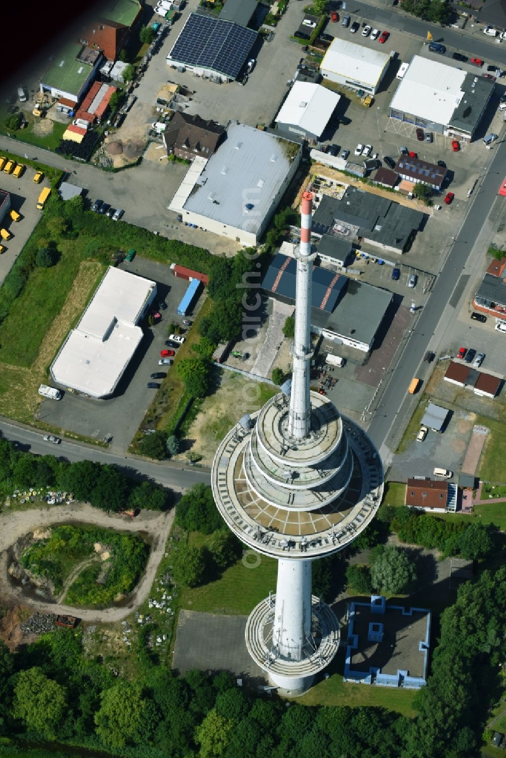 Aerial photograph Cuxhaven - Television Tower Friedrich-Clemens-Gerke-Turm in the district Sueder- und Westerwisch in Cuxhaven in the state Lower Saxony, Germany