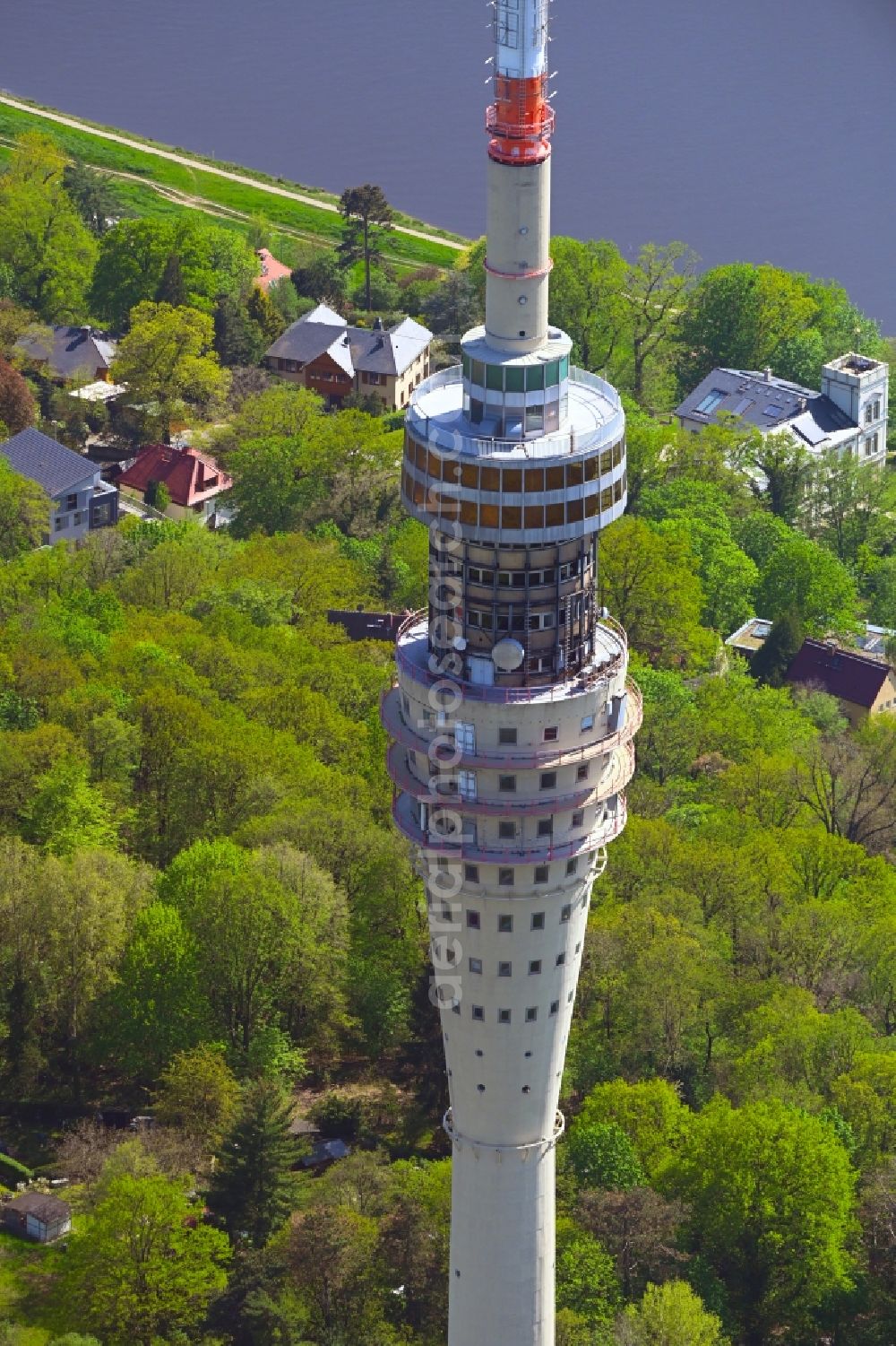 Dresden from above - Television Tower on Oberwachwitzer Weg in the district Wachwitz in Dresden in the state Saxony, Germany