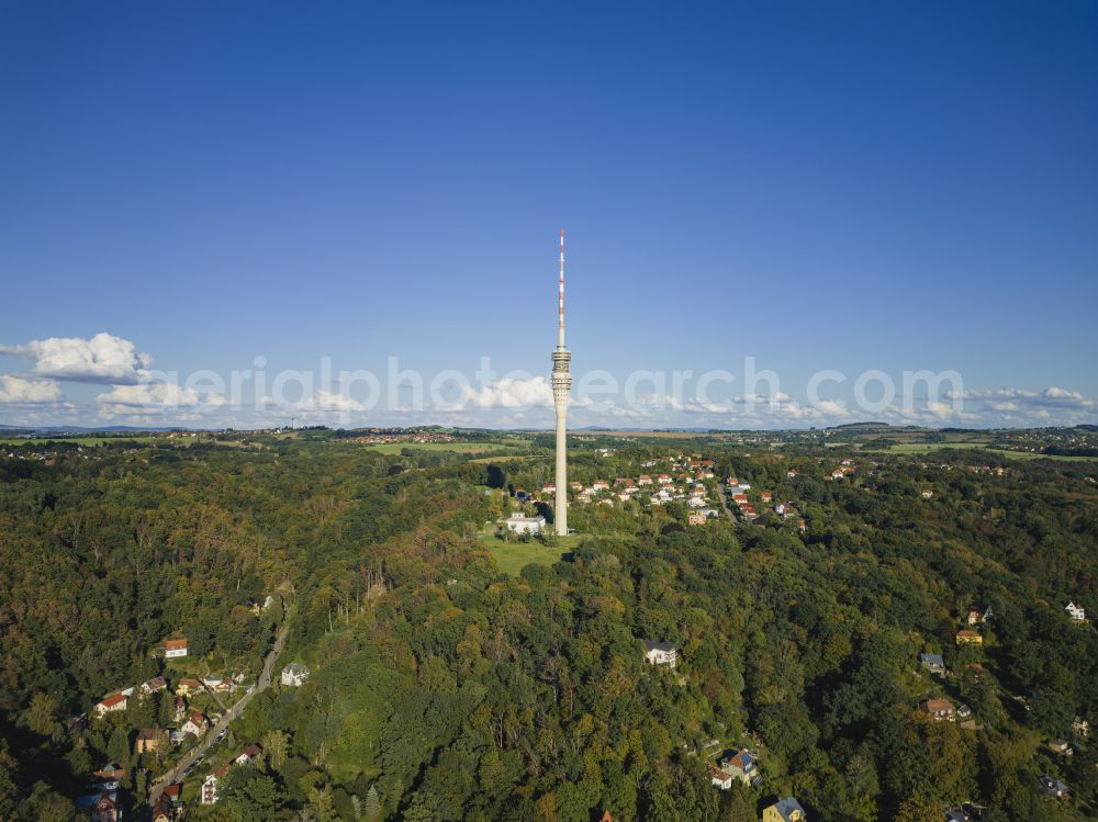 Dresden from above - Television Tower on Oberwachwitzer Weg in the district Wachwitz in Dresden in the state Saxony, Germany