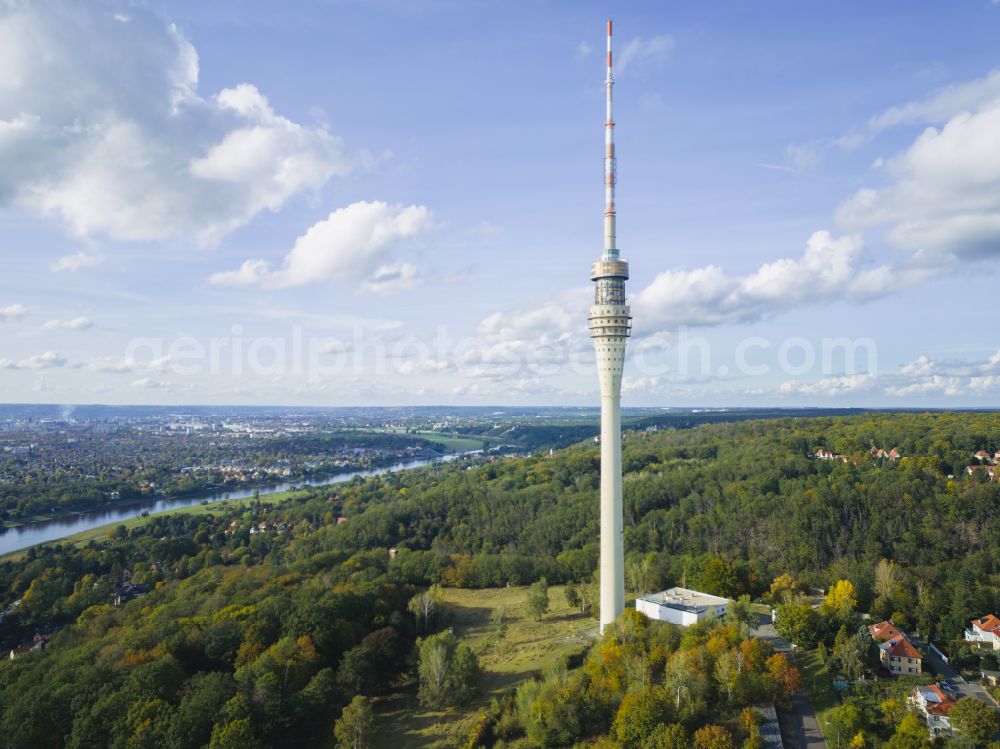 Dresden from above - Television Tower on Oberwachwitzer Weg in the district Wachwitz in Dresden in the state Saxony, Germany