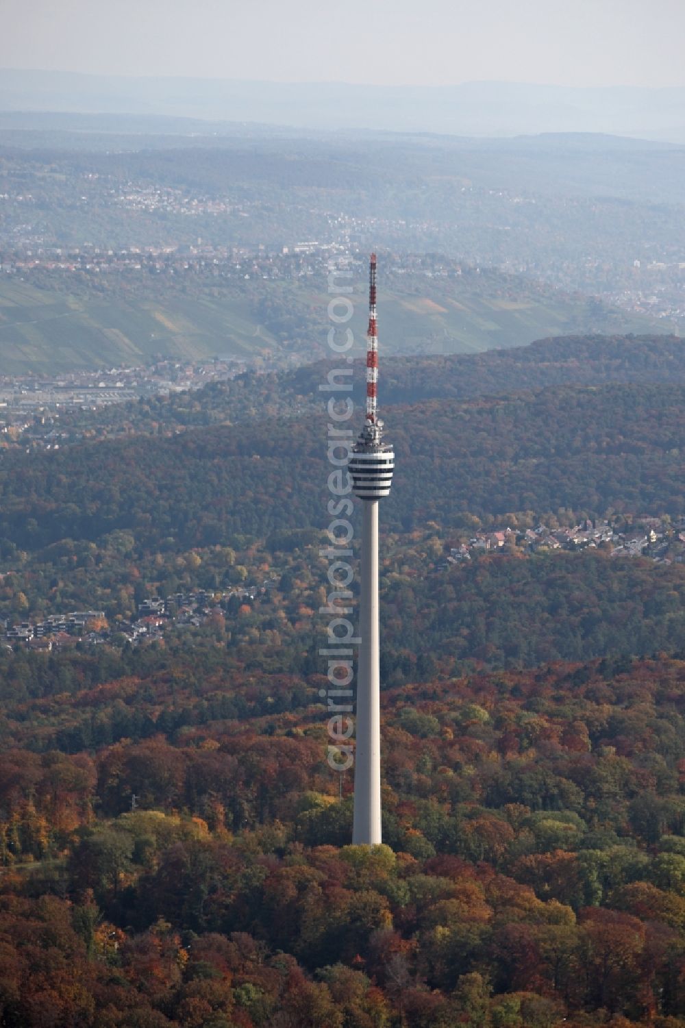 Stuttgart from above - Television Tower on Jahnstrasse in the district Waldau in Stuttgart in the state Baden-Wurttemberg, Germany