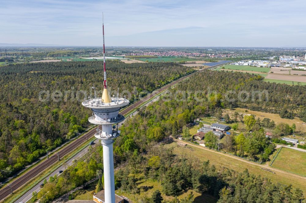 Waghäusel from above - Television Tower in the district Wiesental in Waghaeusel in the state Baden-Wuerttemberg, Germany