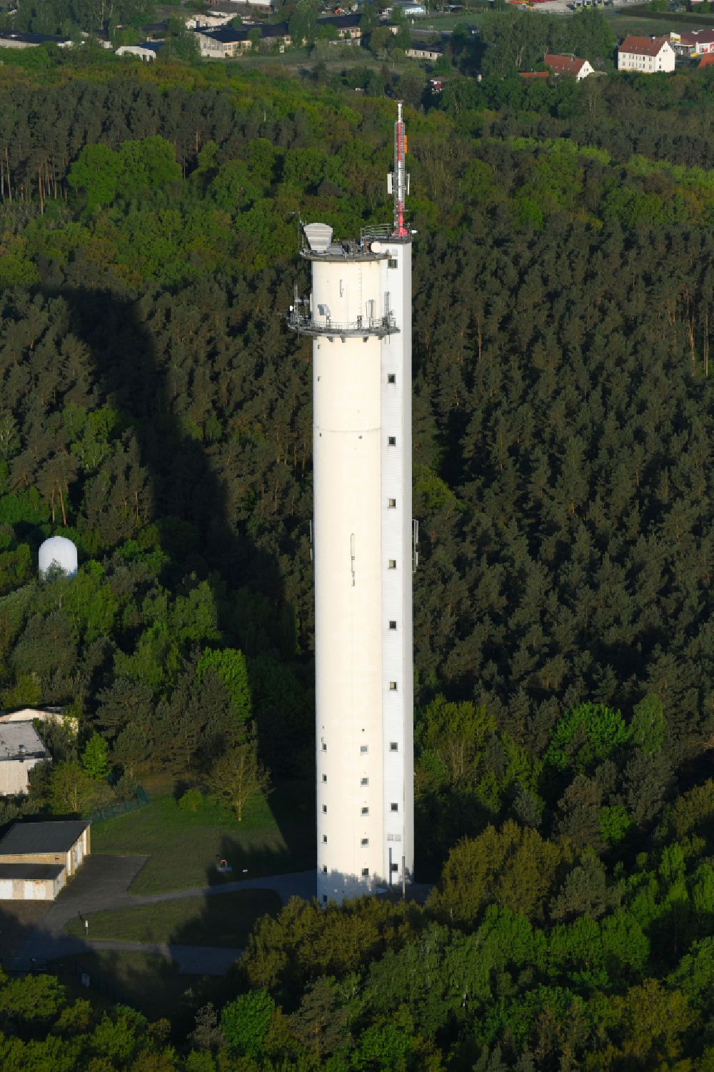 Aerial image Rhinow - Television Tower Fernmeldeturm Rhinow on Turmstrasse in Rhinow in the state Brandenburg, Germany