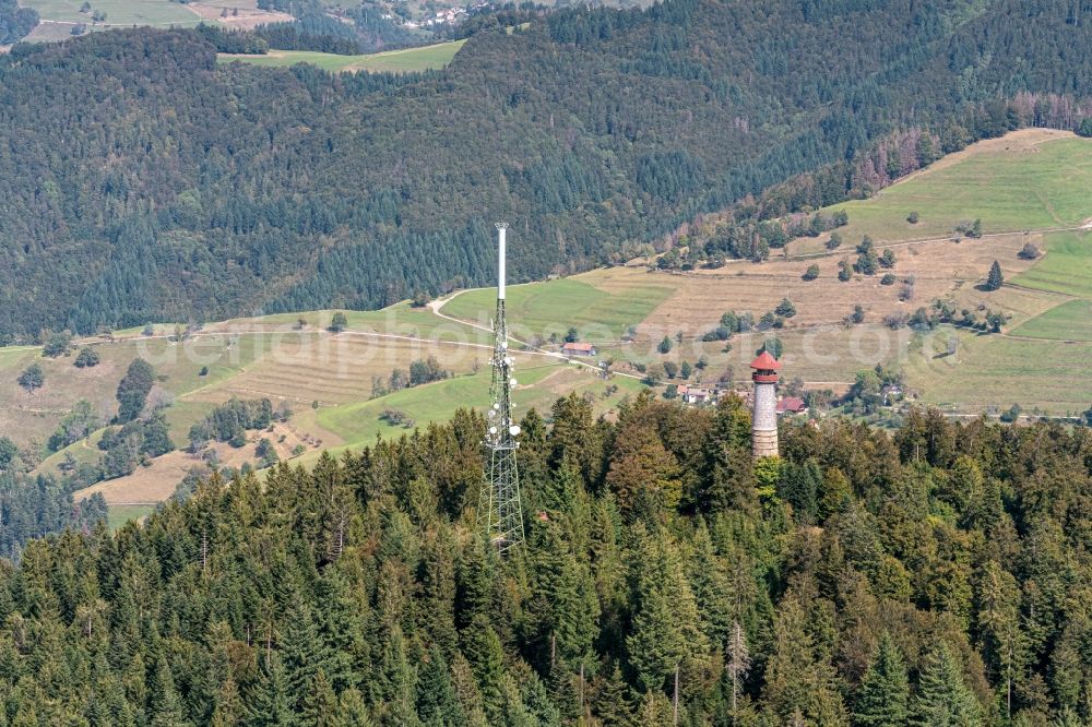 Aerial image Schopfheim - Television Tower and Aussichtsturm of hohen Moehr in Schopfheim in the state Baden-Wurttemberg, Germany