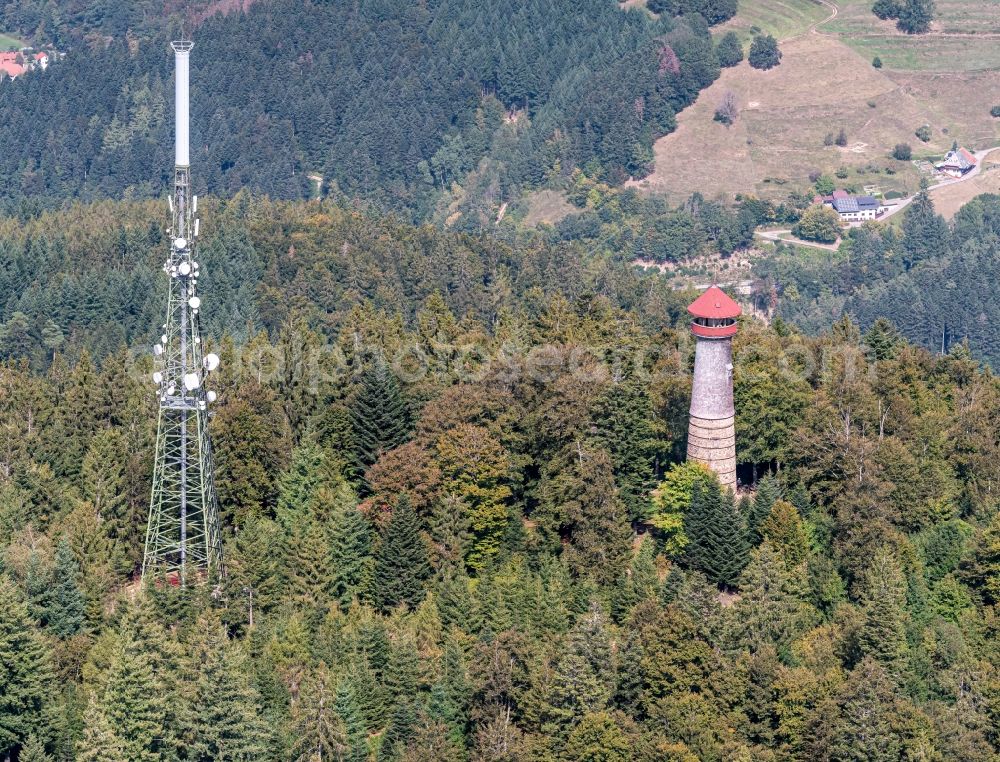 Aerial photograph Schopfheim - Television Tower and Aussichtsturm of hohen Moehr in Schopfheim in the state Baden-Wurttemberg, Germany