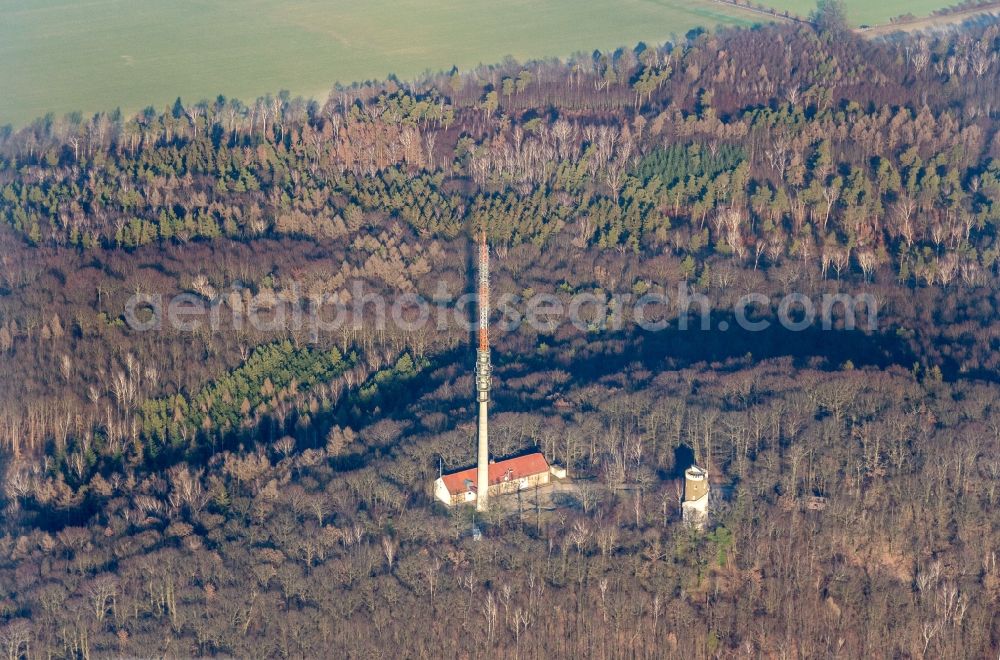 Aerial image Wermsdorf - Television Tower sowie Aussichtsturm on Collmberg in Wermsdorf in the state Saxony, Germany