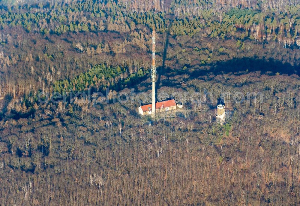 Wermsdorf from above - Television Tower sowie Aussichtsturm on Collmberg in Wermsdorf in the state Saxony, Germany