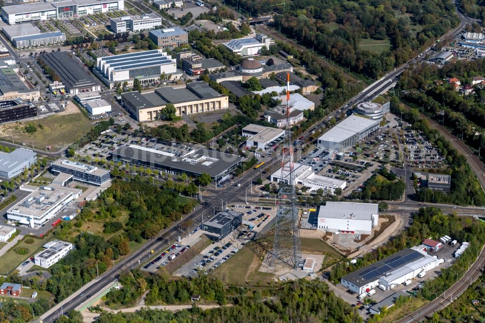 Aerial image Leipzig - Steel mast funkturm and transmission system as basic network transmitter in Leipzig in the state Saxony, Germany