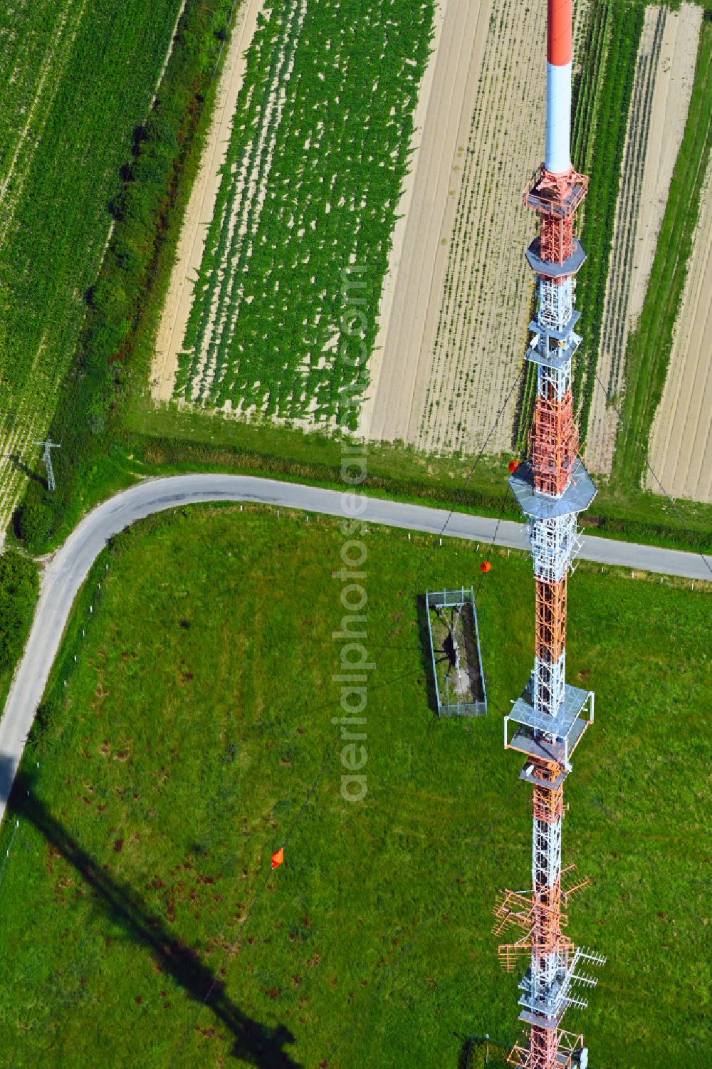 Nottuln from above - Steel mast funkturm and transmission system as basic network transmitter WDR-Sender Muenster/Baumberge on street Baumberg in the district Baumberg in Nottuln in the state North Rhine-Westphalia, Germany