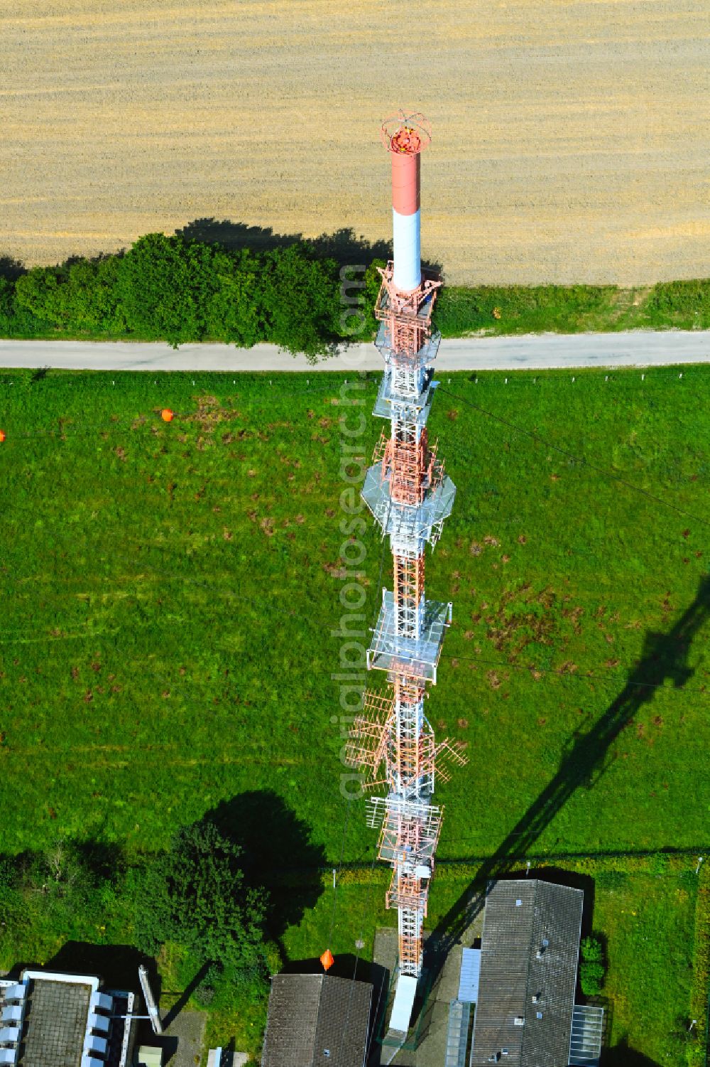 Aerial image Nottuln - Steel mast funkturm and transmission system as basic network transmitter WDR-Sender Muenster/Baumberge on street Baumberg in the district Baumberg in Nottuln in the state North Rhine-Westphalia, Germany