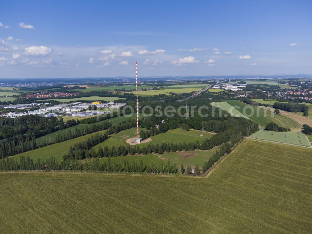 Aerial photograph Wilsdruff - Steel mast funkturm and transmission system as basic network transmitter in the district Birkenhain in Wilsdruff in the state Saxony, Germany