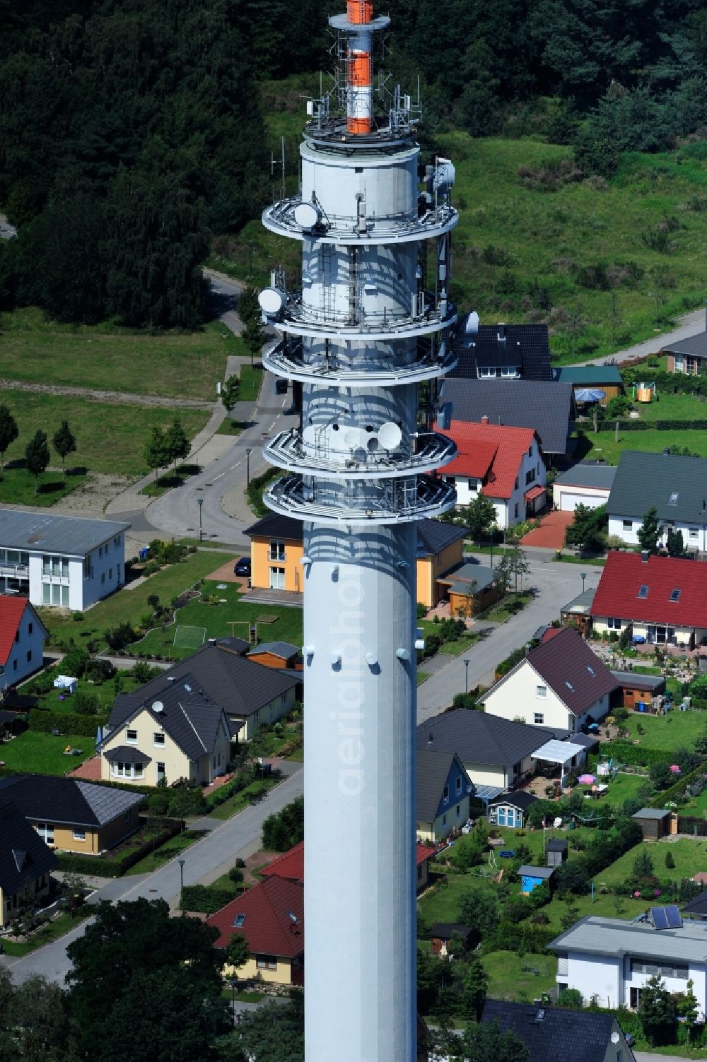 Aerial photograph Rostock - View of the telecommunications tower in Rostock in Mecklenburg-Western Pomerania