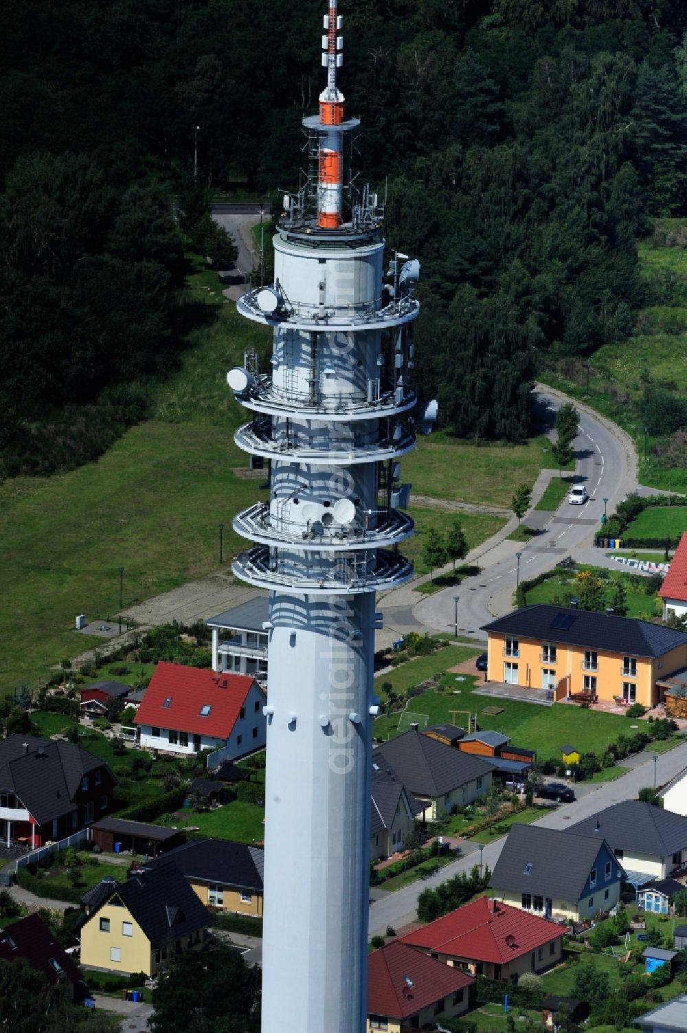 Rostock from above - View of the telecommunications tower in Rostock in Mecklenburg-Western Pomerania