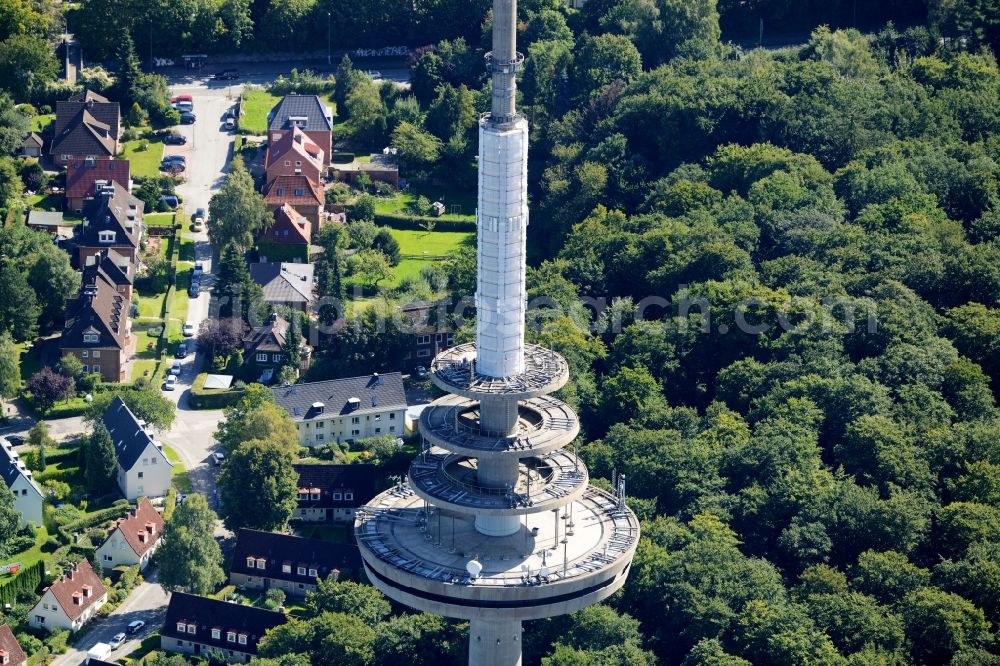 Kiel from the bird's eye view: Radio tower in Vieburger woods in Kiel in Schleswig-Holstein. Currently, renovation work will take place through the Werner Diener GmbH & Co. Industrieanstrich KG