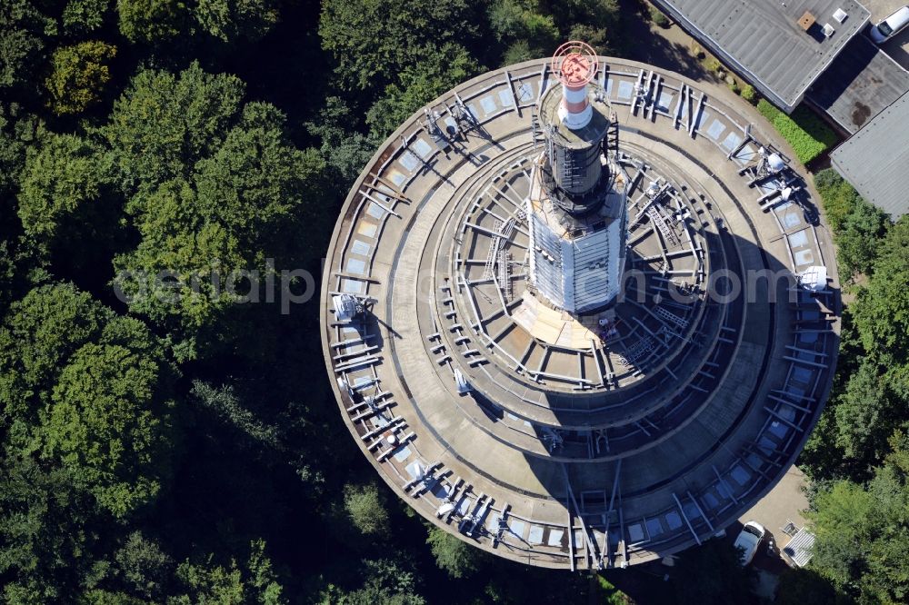 Kiel from above - Radio tower in Vieburger woods in Kiel in Schleswig-Holstein. Currently, renovation work will take place through the Werner Diener GmbH & Co. Industrieanstrich KG