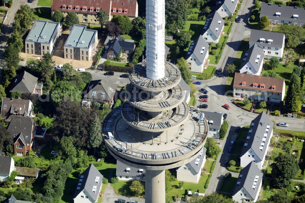 Kiel from the bird's eye view: Radio tower in Vieburger woods in Kiel in Schleswig-Holstein. Currently, renovation work will take place through the Werner Diener GmbH & Co. Industrieanstrich KG