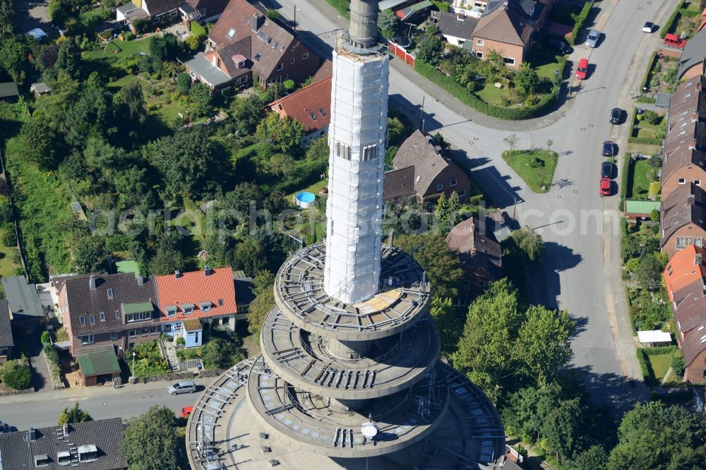 Kiel from above - Radio tower in Vieburger woods in Kiel in Schleswig-Holstein. Currently, renovation work will take place through the Werner Diener GmbH & Co. Industrieanstrich KG