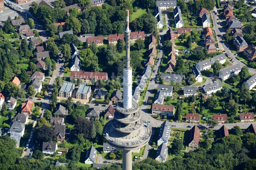 Kiel from above - Radio tower in Vieburger woods in Kiel in Schleswig-Holstein. Currently, renovation work will take place through the Werner Diener GmbH & Co. Industrieanstrich KG