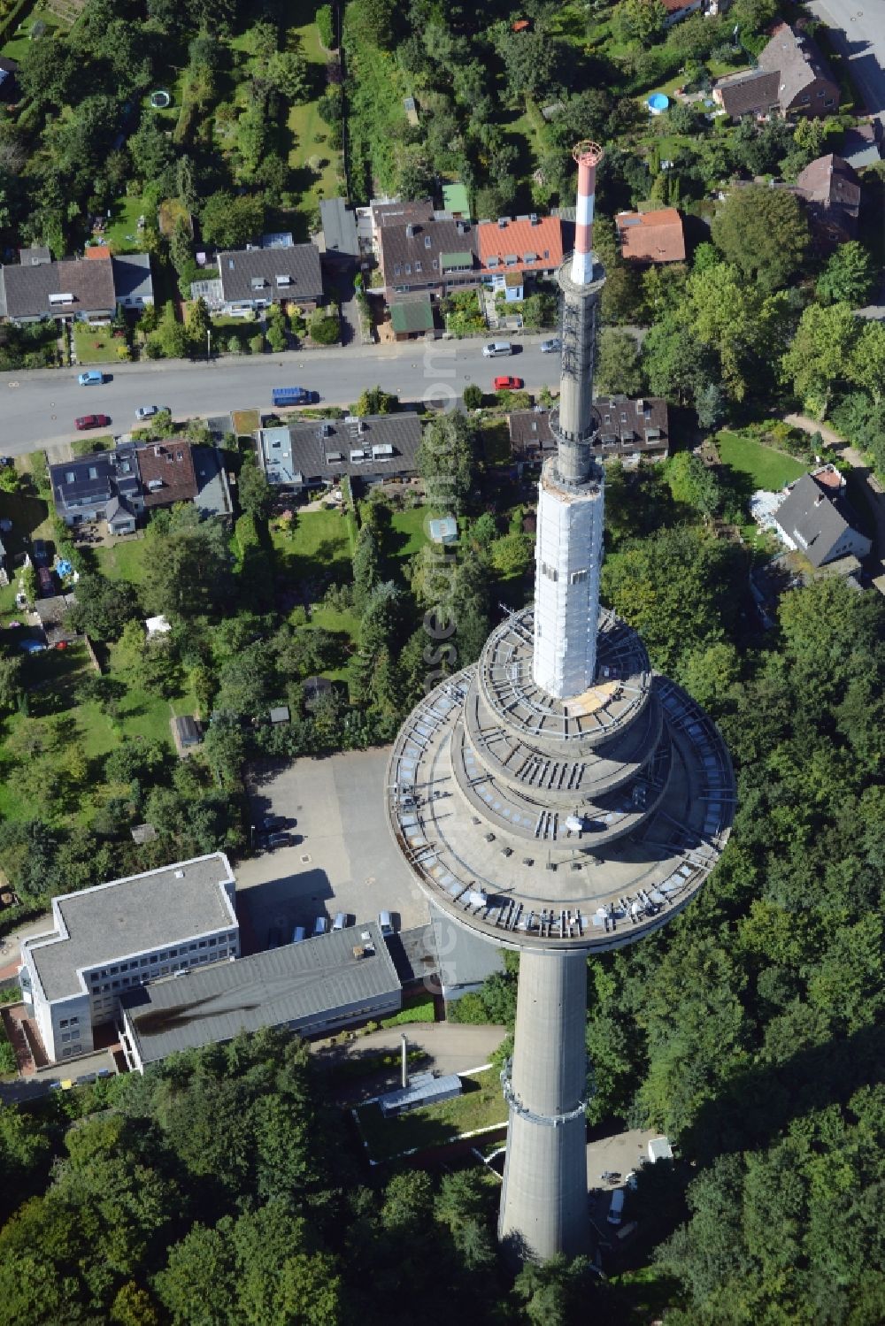 Kiel from above - Radio tower in Vieburger woods in Kiel in Schleswig-Holstein. Currently, renovation work will take place through the Werner Diener GmbH & Co. Industrieanstrich KG