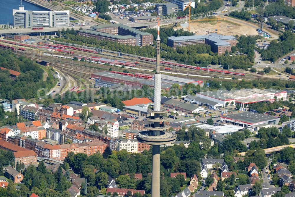 Kiel from above - Radio tower in Vieburger woods in Kiel in Schleswig-Holstein. Currently, renovation work will take place through the Werner Diener GmbH & Co. Industrieanstrich KG