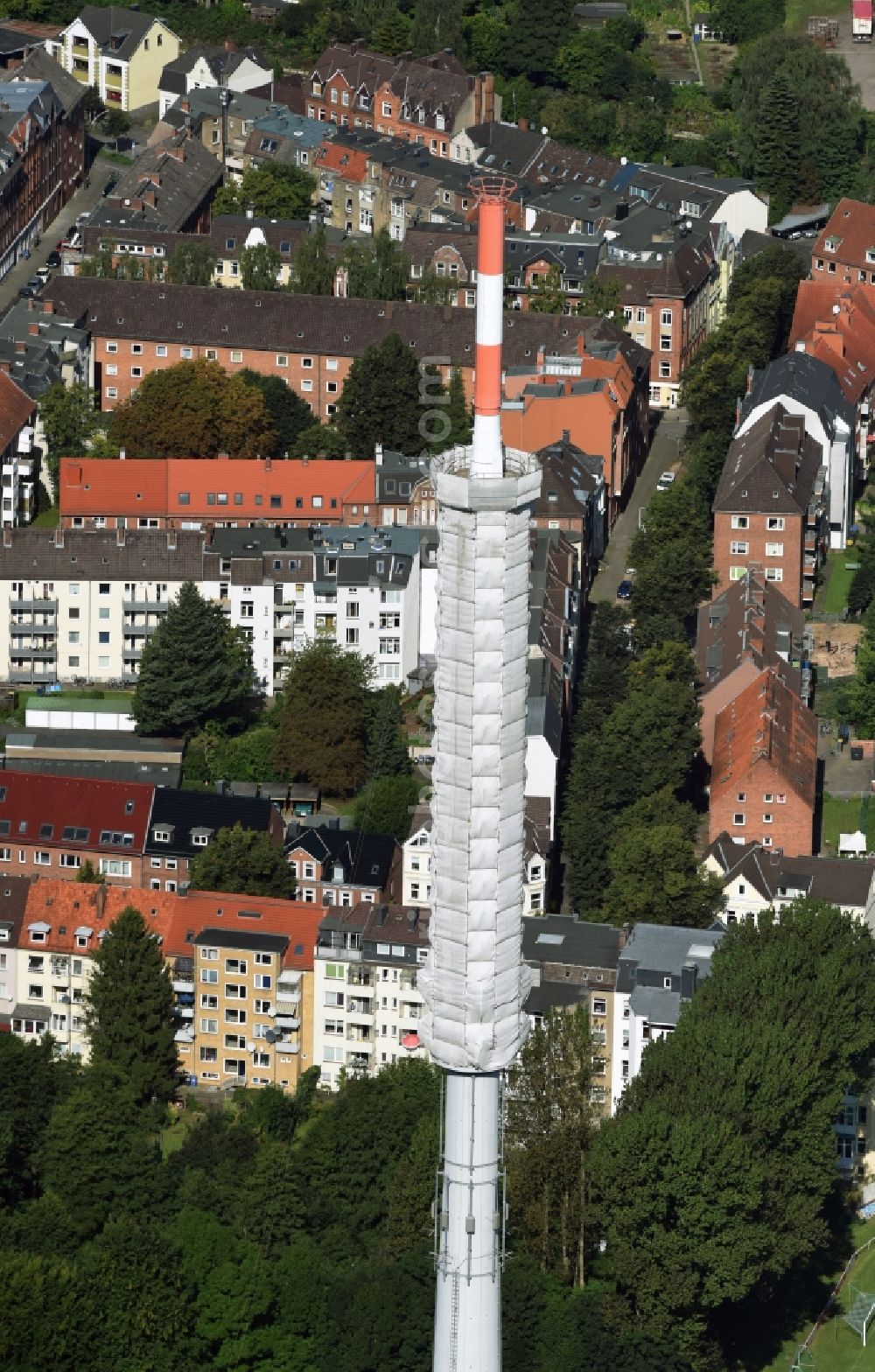 Kiel from above - Radio tower in Vieburger woods in Kiel in Schleswig-Holstein. Currently, renovation work will take place through the Werner Diener GmbH & Co. Industrieanstrich KG