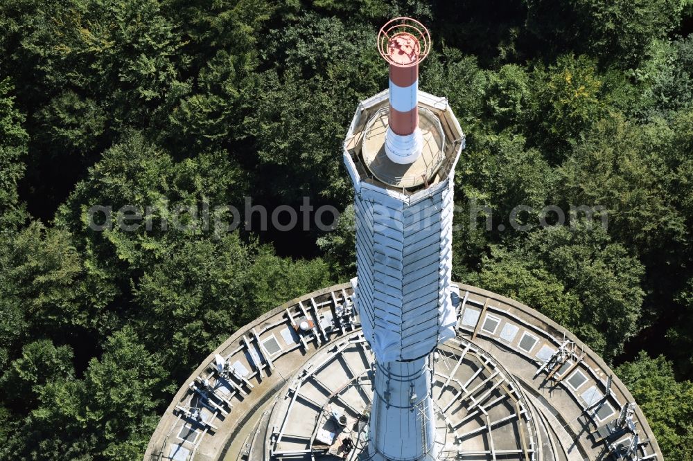 Kiel from above - Radio tower in Vieburger woods in Kiel in Schleswig-Holstein. Currently, renovation work will take place through the Werner Diener GmbH & Co. Industrieanstrich KG