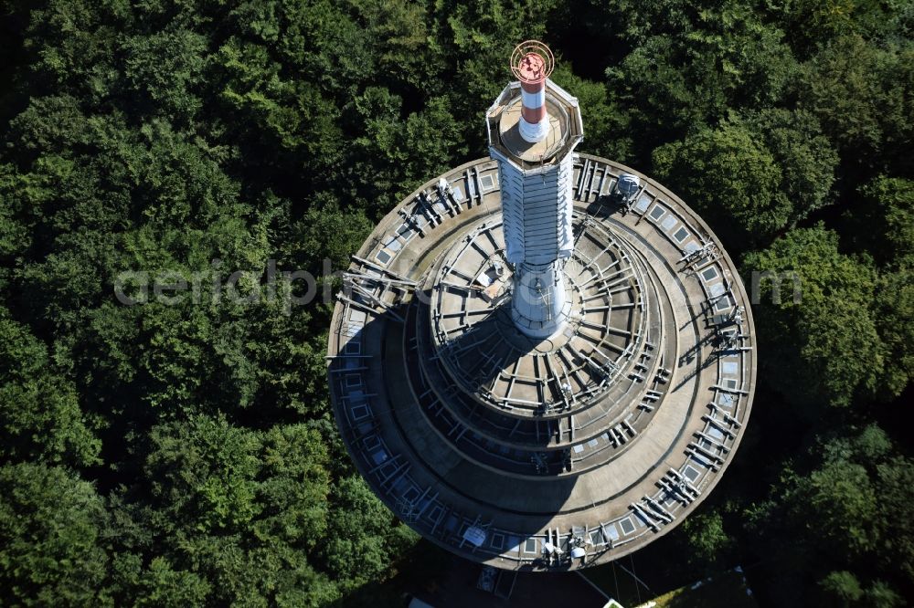 Kiel from above - Radio tower in Vieburger woods in Kiel in Schleswig-Holstein. Currently, renovation work will take place through the Werner Diener GmbH & Co. Industrieanstrich KG