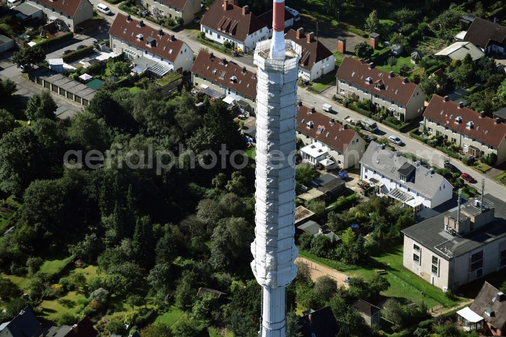 Kiel from above - Radio tower in Vieburger woods in Kiel in Schleswig-Holstein. Currently, renovation work will take place through the Werner Diener GmbH & Co. Industrieanstrich KG