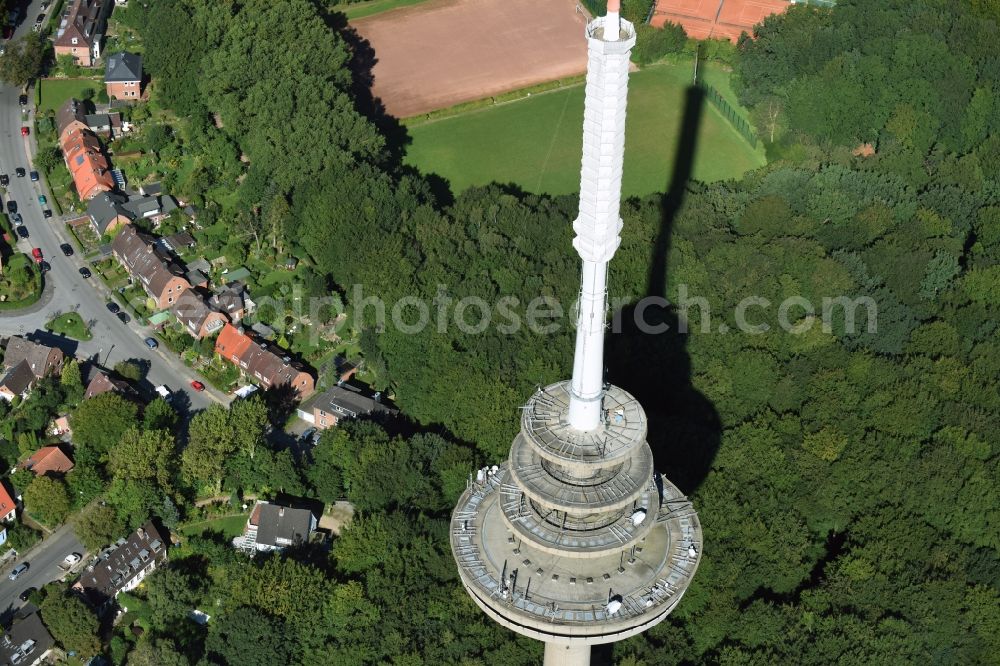 Kiel from the bird's eye view: Radio tower in Vieburger woods in Kiel in Schleswig-Holstein. Currently, renovation work will take place through the Werner Diener GmbH & Co. Industrieanstrich KG