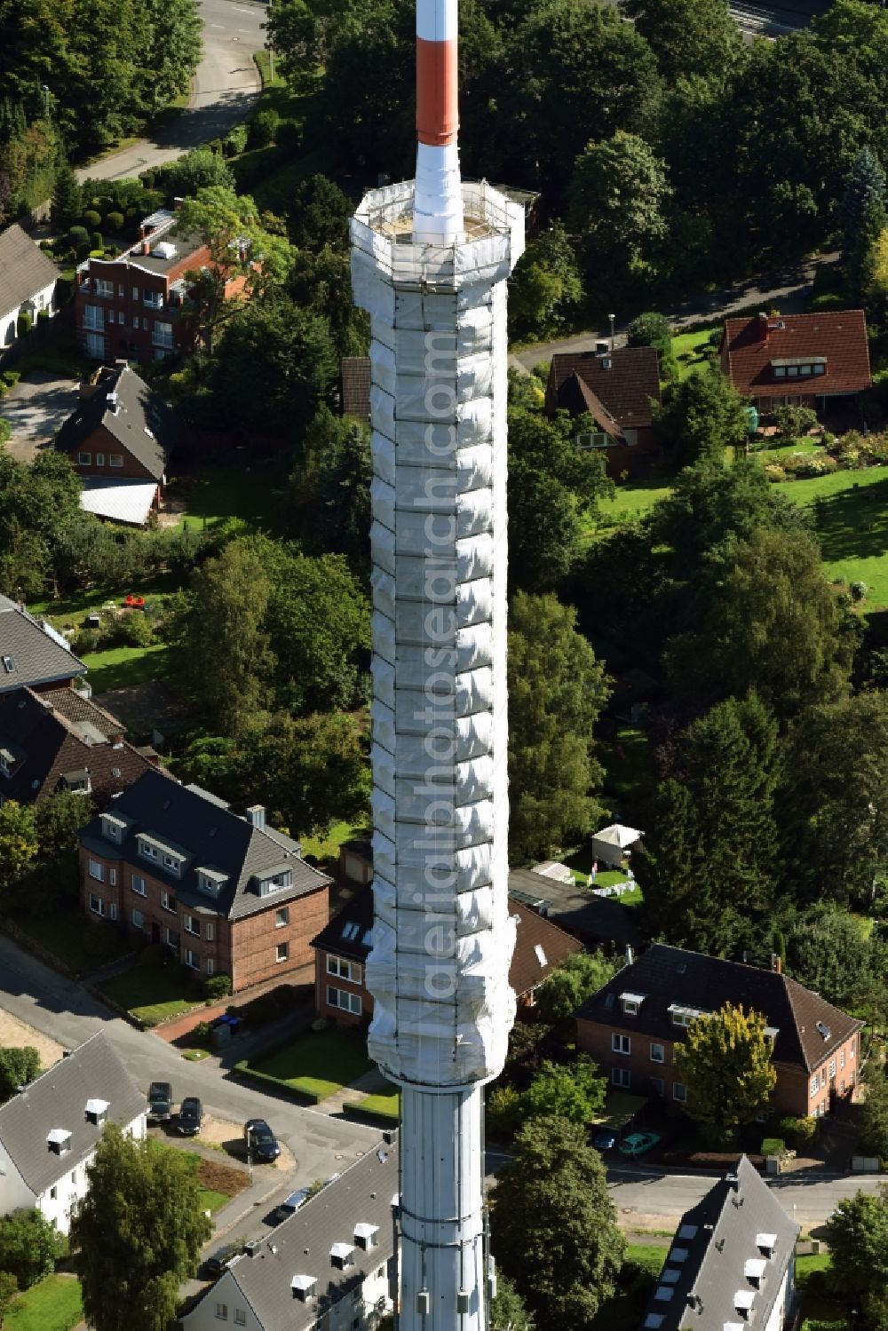 Kiel from above - Radio tower in Vieburger woods in Kiel in Schleswig-Holstein. Currently, renovation work will take place through the Werner Diener GmbH & Co. Industrieanstrich KG