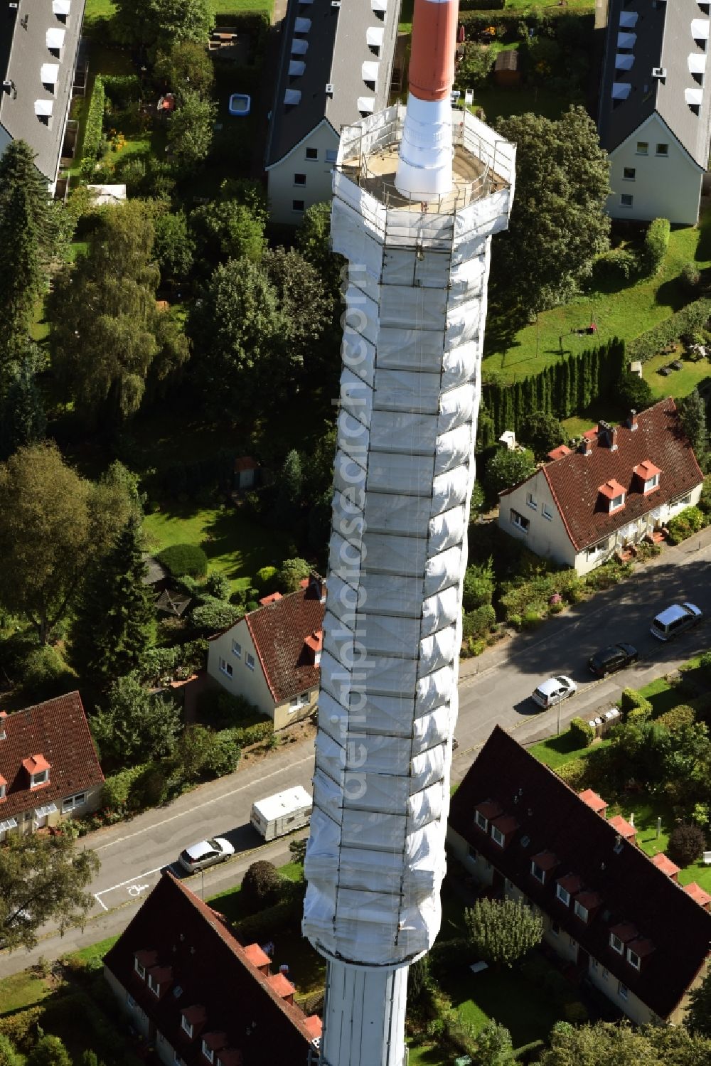 Kiel from above - Radio tower in Vieburger woods in Kiel in Schleswig-Holstein. Currently, renovation work will take place through the Werner Diener GmbH & Co. Industrieanstrich KG