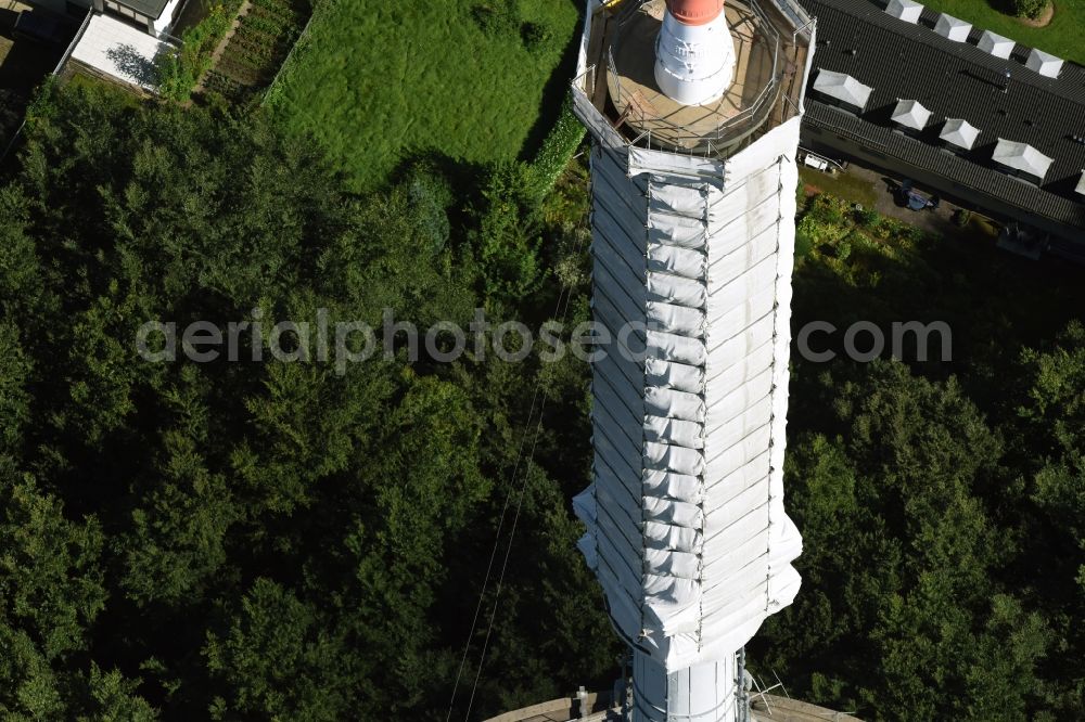 Kiel from the bird's eye view: Radio tower in Vieburger woods in Kiel in Schleswig-Holstein. Currently, renovation work will take place through the Werner Diener GmbH & Co. Industrieanstrich KG