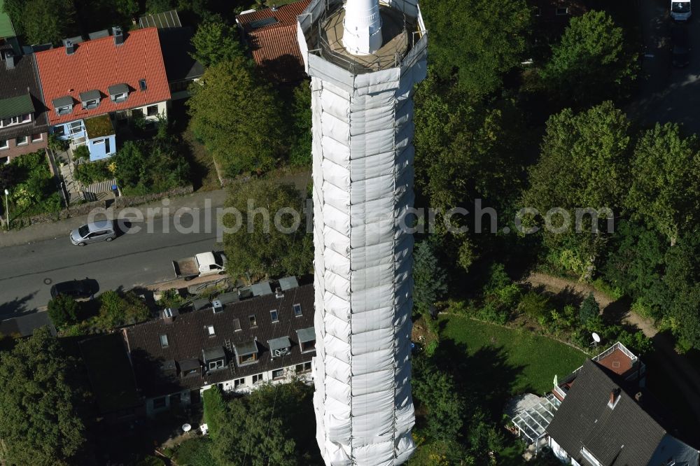 Aerial image Kiel - Radio tower in Vieburger woods in Kiel in Schleswig-Holstein. Currently, renovation work will take place through the Werner Diener GmbH & Co. Industrieanstrich KG