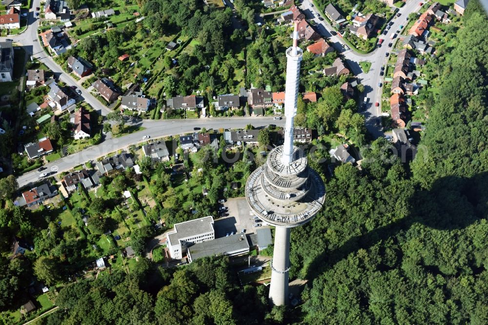 Kiel from the bird's eye view: Radio tower in Vieburger woods in Kiel in Schleswig-Holstein. Currently, renovation work will take place through the Werner Diener GmbH & Co. Industrieanstrich KG