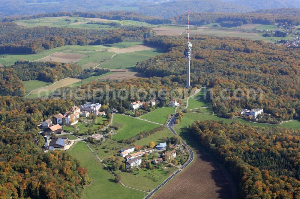 Aerial image Bettingen - View over the radio tower and settlement of St. Chrischona in Bettingen in Switzerland