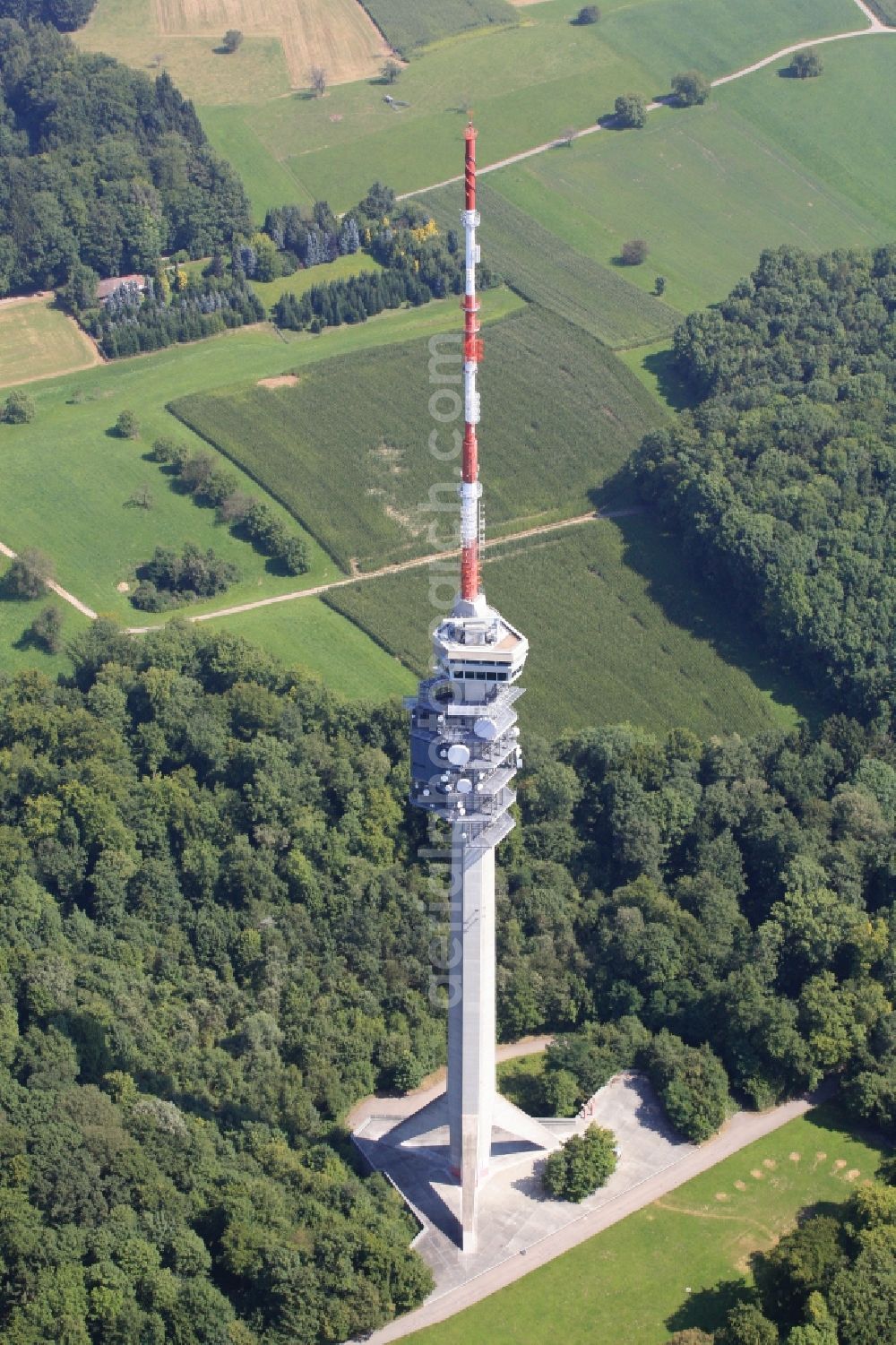 Bettingen from above - View over the Tower of St. Chrischona in Bettingen in Switzerland. The tower is also utilized as a telecommunications tower and a water tower