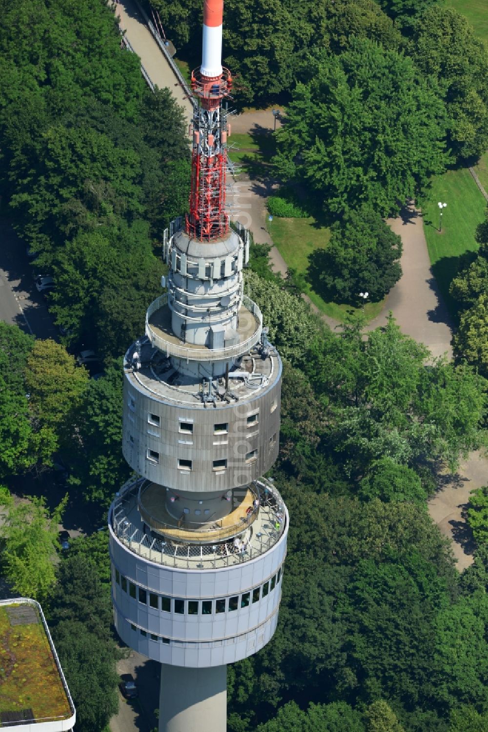 Aerial photograph Dortmund - The TV tower in Westphalia Park / Florianturm Dortmund in the state North Rhine-Westphalia